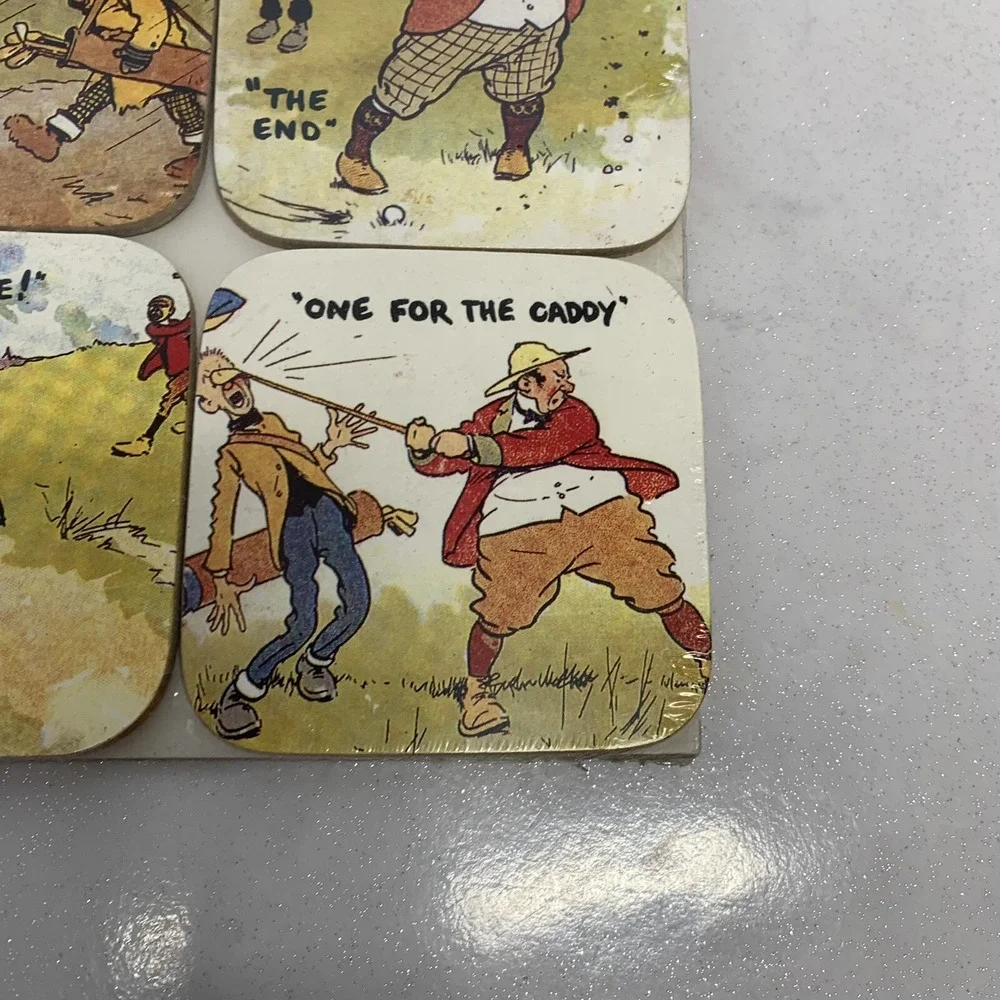 Cartoon Golfing Coasters‎ Tom Browne  Set of 6 Edwardian Scene Novelty  Gift